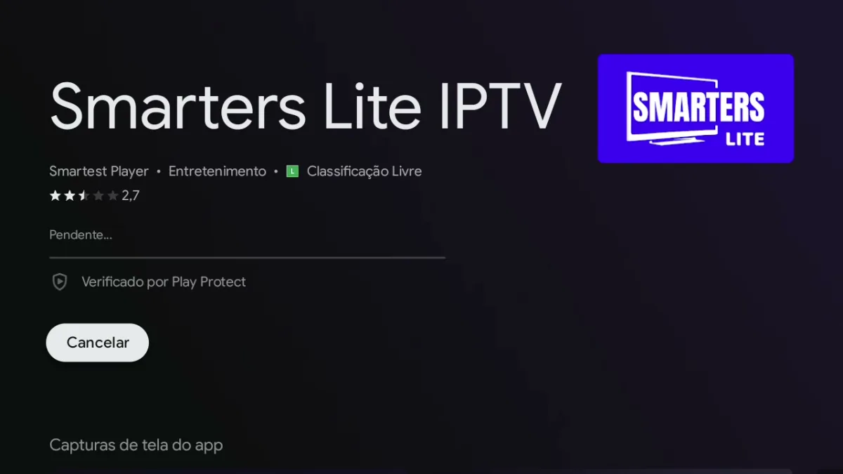 Ficha do Smarters Lite IPTV na Google Play da TCL, com desenvolvedor Smartest Player